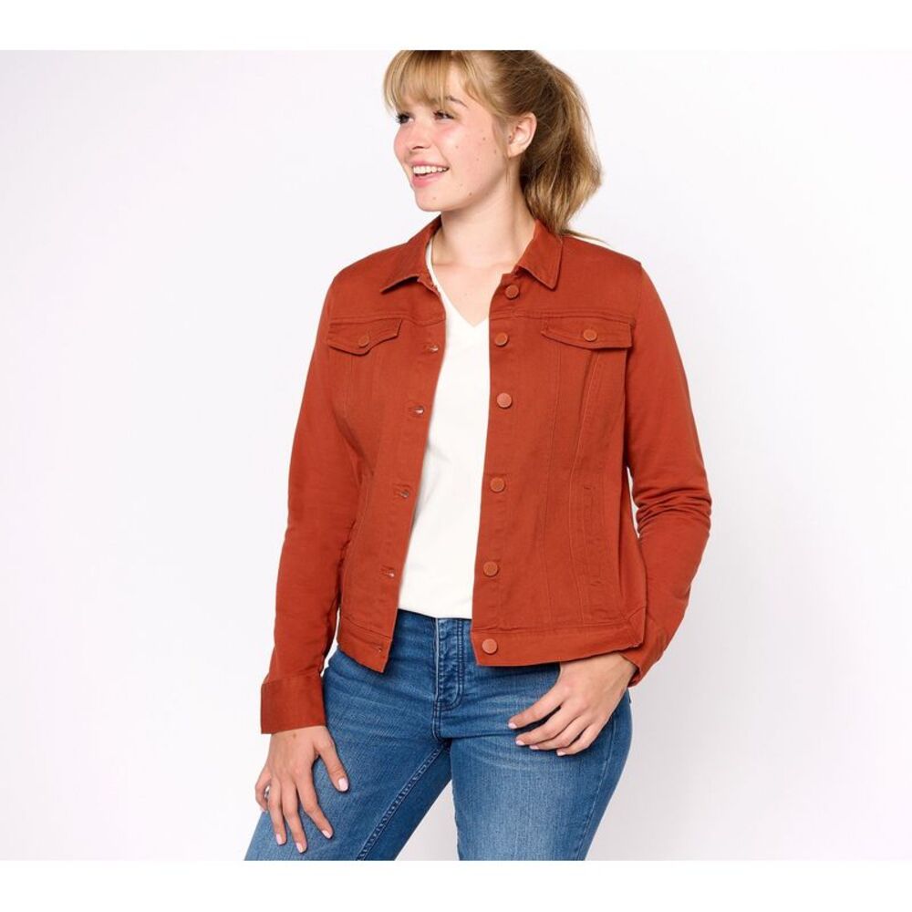 Gloria Vanderbilt Women's Plus Sz Jacket 3X Twill Knit Back Sleeves WINE A606112